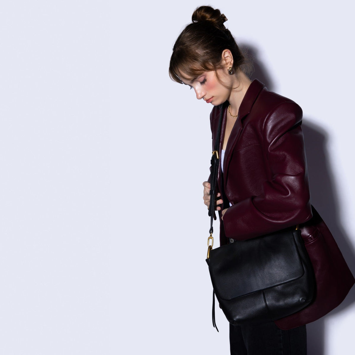 Harley Convertible Shoulder In Pebbled Leather - Black