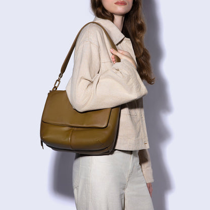 Harley Convertible Shoulder Bag In Pebbled Leather - Sunlit Sage