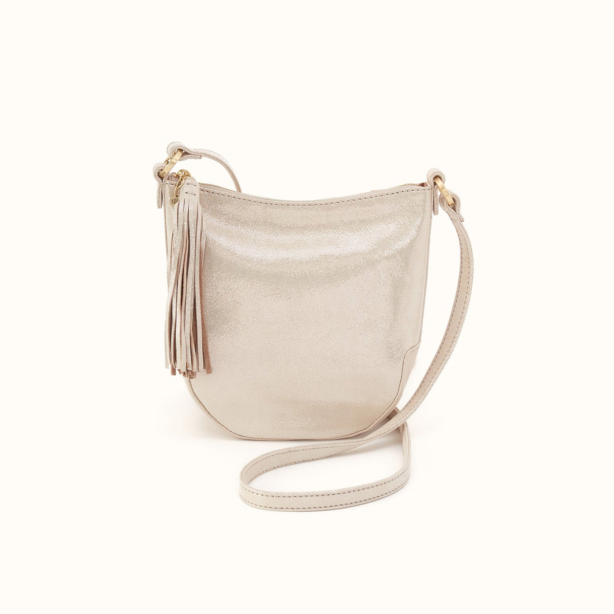Lexi Crossbody in Metallic Leather - Sand Shimmer