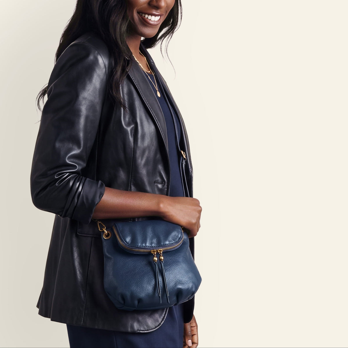 Fern Zip-Flap Crossbody In Pebbled Leather - Ink Navy