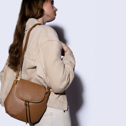 Fern Zip-Flap Crossbody In Pebbled Leather - Timber Brown
