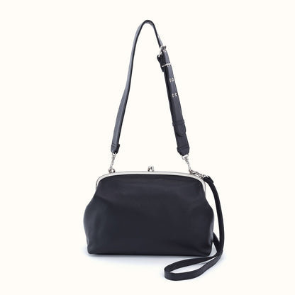 Alba Frame Large Shoulder Bag In Pebbled Leather - Black