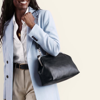 Alba Frame Large Shoulder Bag In Pebbled Leather - Black