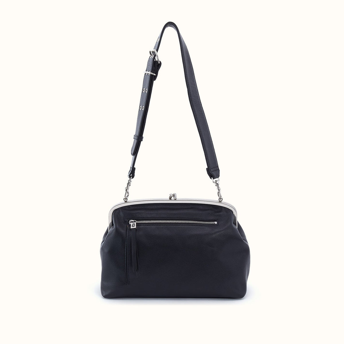 Alba Frame Large Shoulder Bag In Pebbled Leather - Black