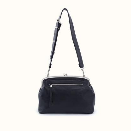 Alba Frame Large Shoulder Bag In Pebbled Leather - Black