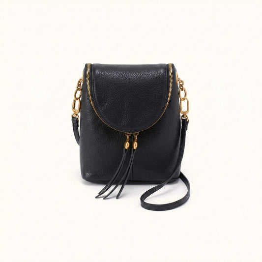 Fern Duo Crossbody In Pebbled Leather - Black