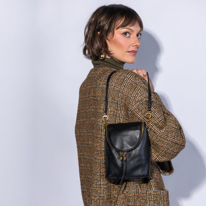 Fern Duo Crossbody In Pebbled Leather - Black