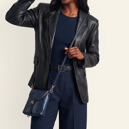 Fern Duo Crossbody In Pebbled Leather - Ink Navy