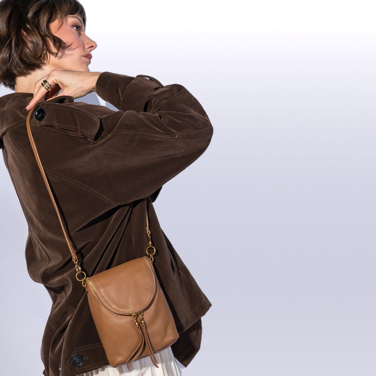 Fern Duo Crossbody In Pebbled Leather - Timber Brown