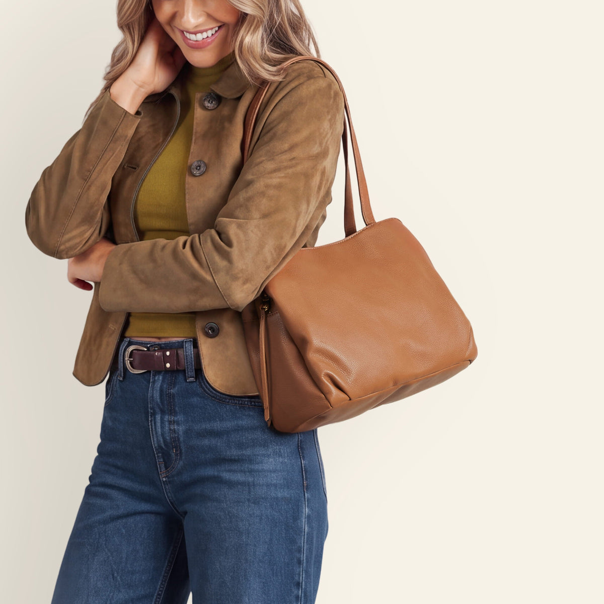 Starr Tote In Pebbled Leather - Timber Brown