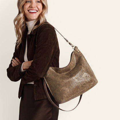 Pier Shoulder Bag In Printed Leather - Mink Folklore