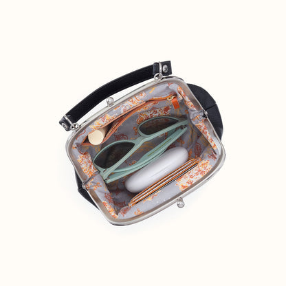 Alba Frame Crossbody In Pebbled Leather - Black