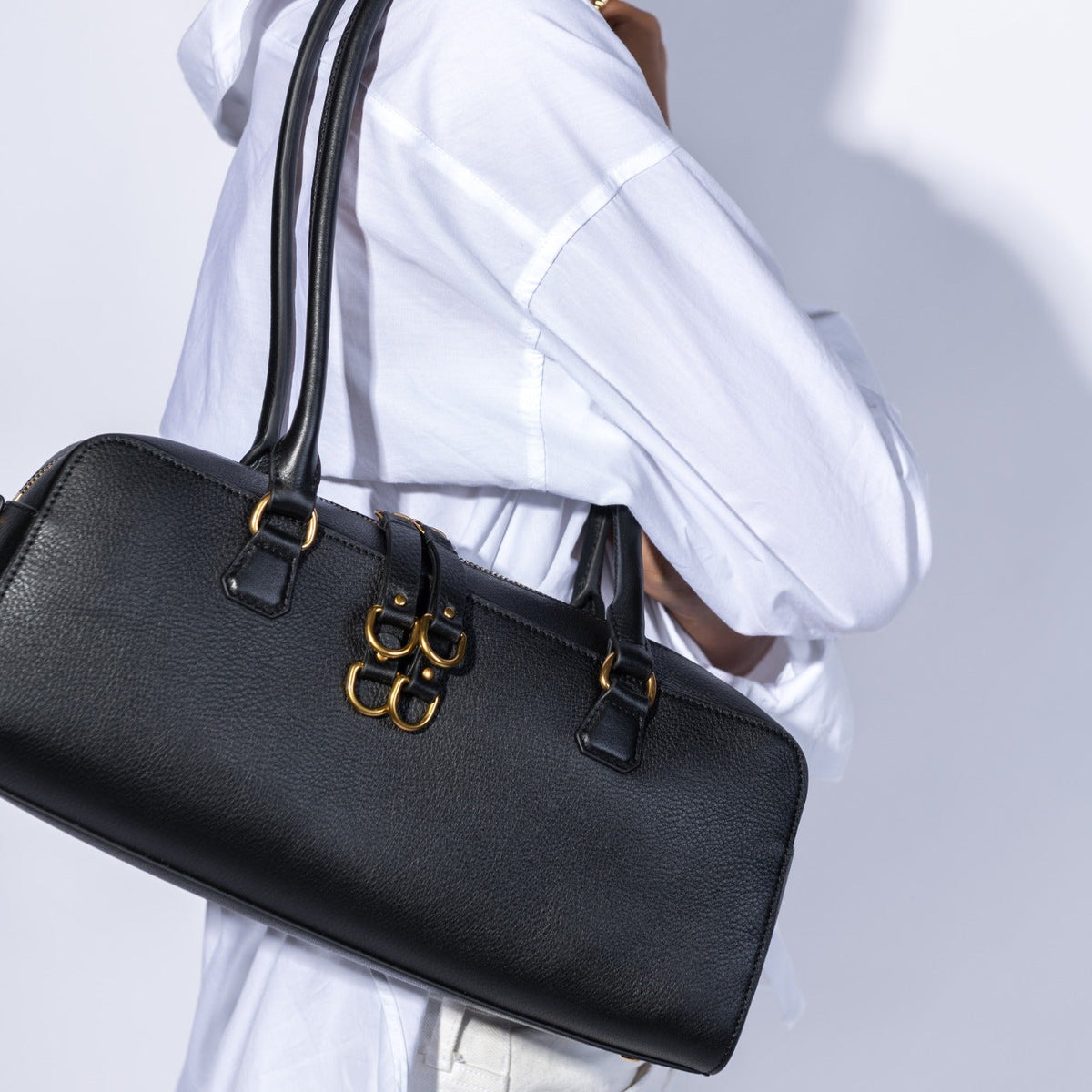 Sadie Satchel In Pebbled Leather - Black