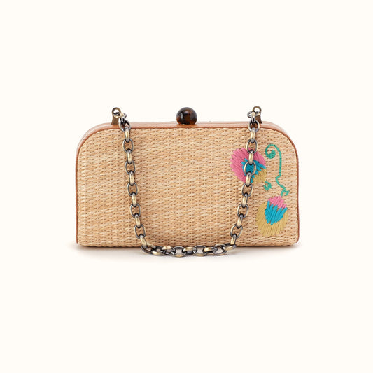 Lauren Minaudiere In Woven Straw - Natural Straw