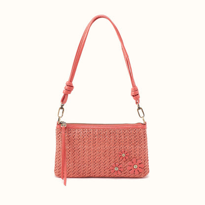 Darcy Crossbody In Woven Straw - Wild Rose Woven Straw