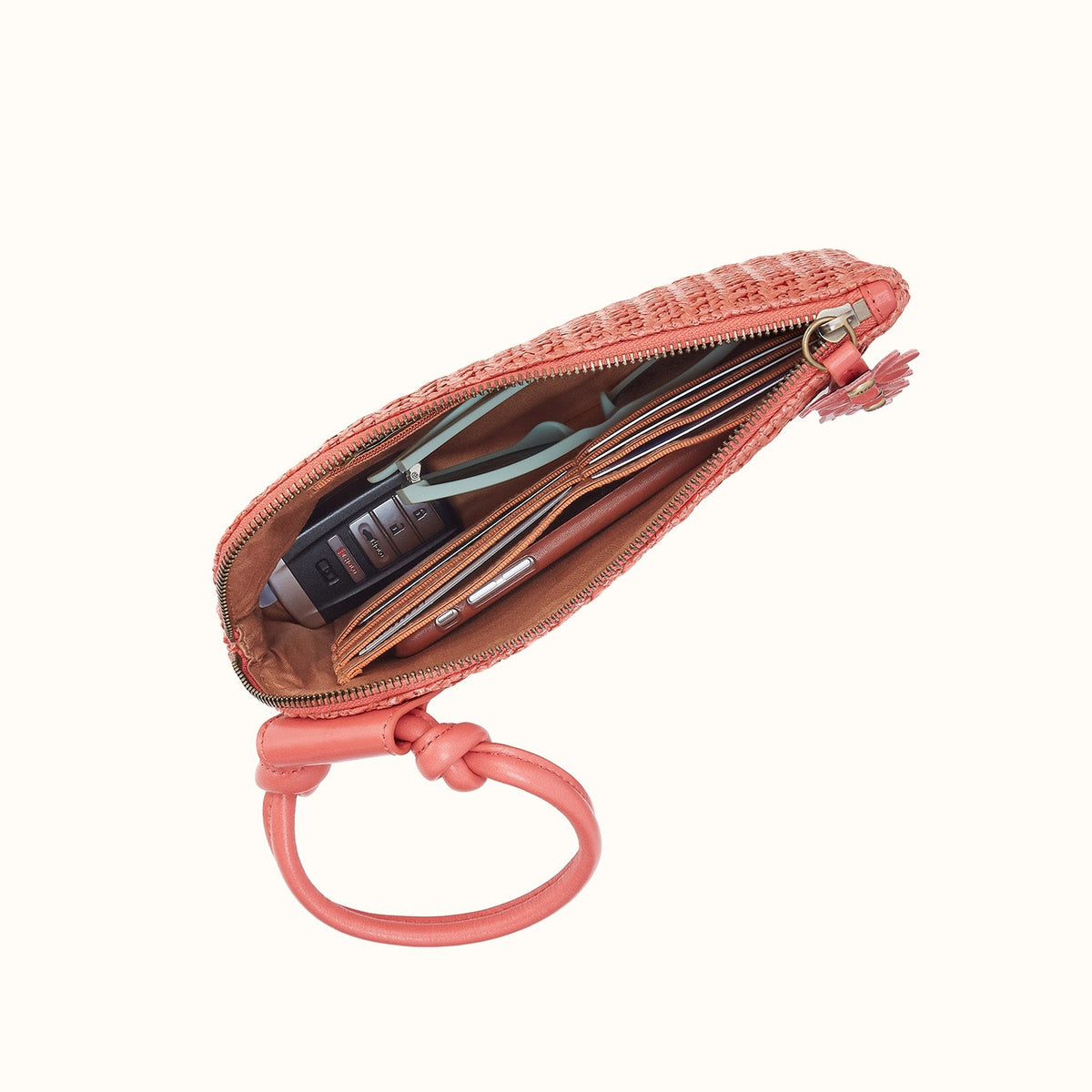 Sable Wristlet In Woven Straw - Wild Rose Woven Straw