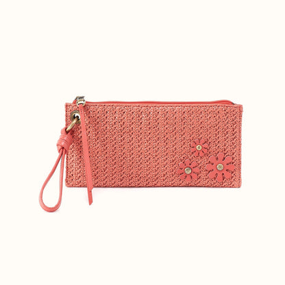 Vida Wristlet In Woven Straw - Wild Rose Woven Straw