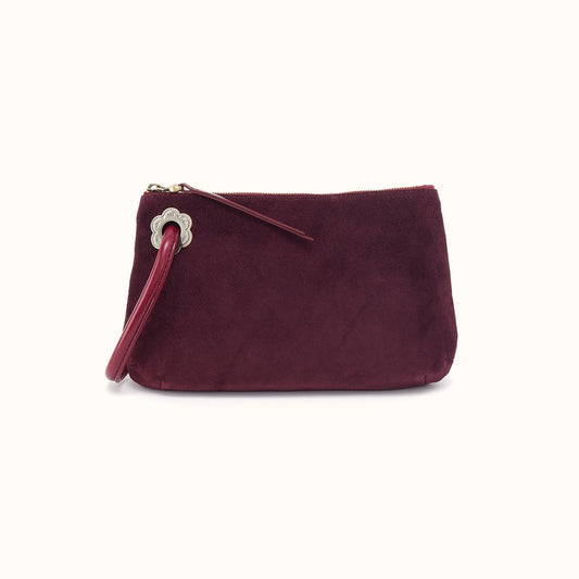 Daisy Daze Large Wristlet in Suede Leather - Prairie Garnet