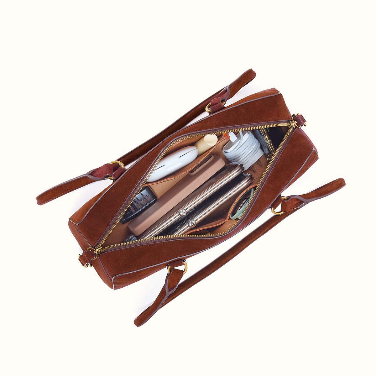 Sadie Satchel In Suede Leather - Chocolate