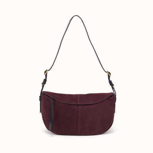 Contour Shoulder Crossbody In Suede Leather - Dark Cherry