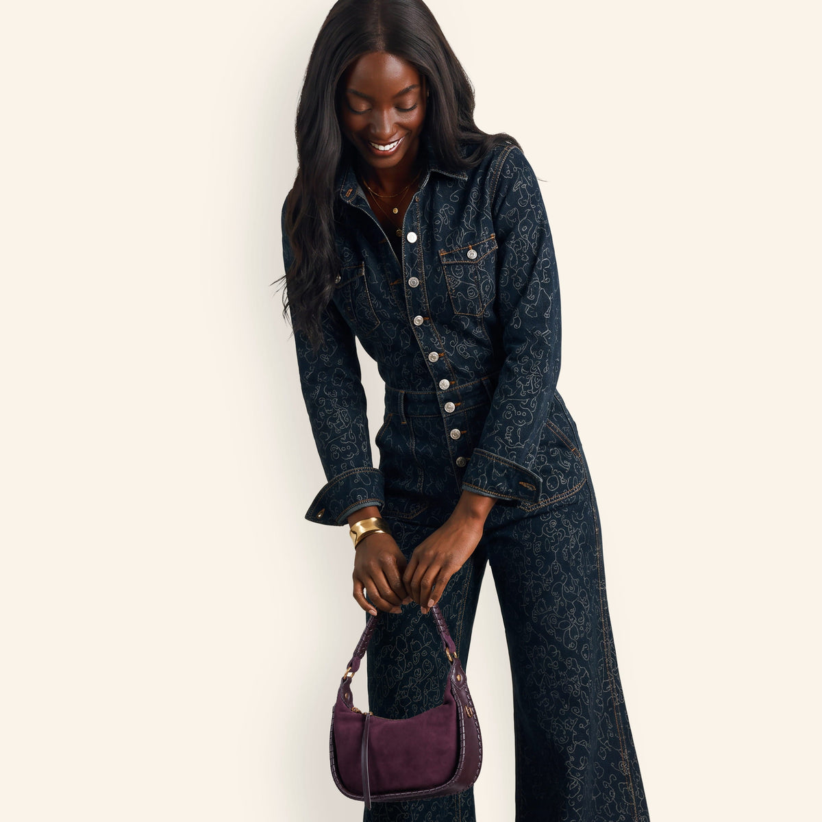 Mia Crescent Small Hobo In Suede Leather - Dark Cherry
