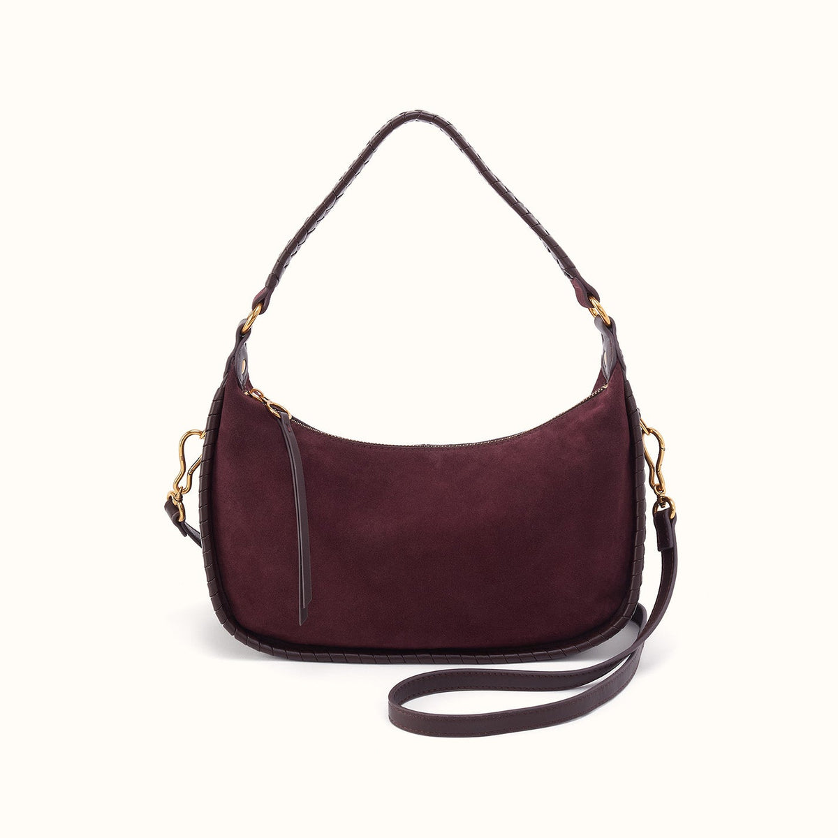 Mia Crescent Hobo In Suede Leather - Dark Cherry