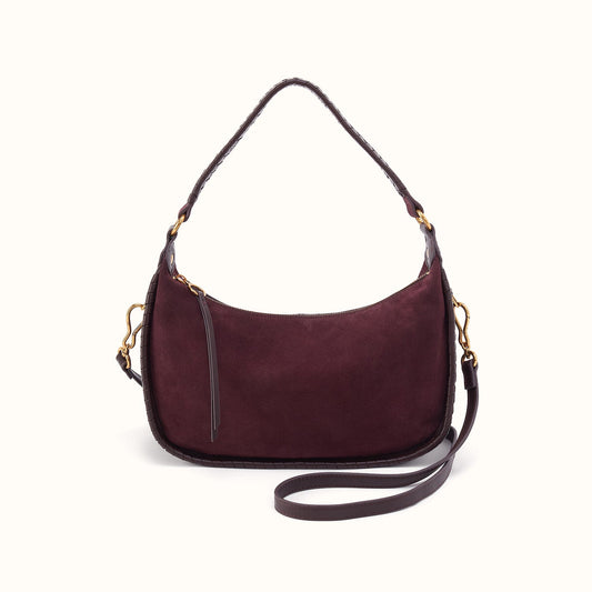 Mia Crescent Hobo In Suede Leather - Dark Cherry