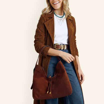 Atlas Hobo Bag In Suede Leather - Chocolate