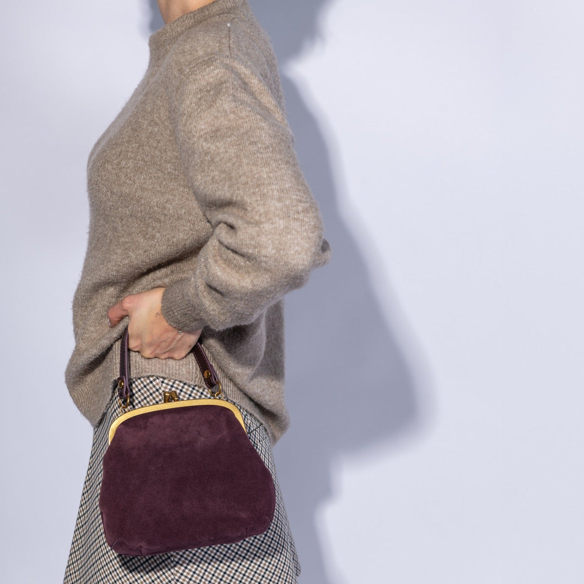 Alba Frame Crossbody In Suede Leather - Dark Cherry