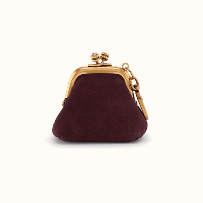Run Frame Pouch In Suede Leather - Dark Cherry
