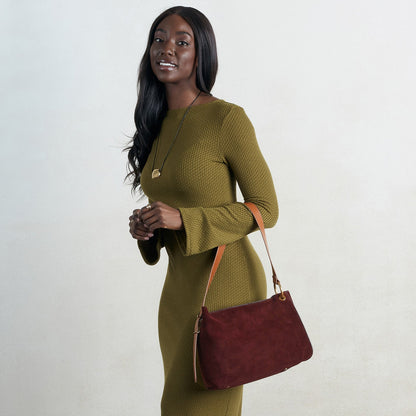 Rayna Shoulder Bag In Suede Leather - Chocolate