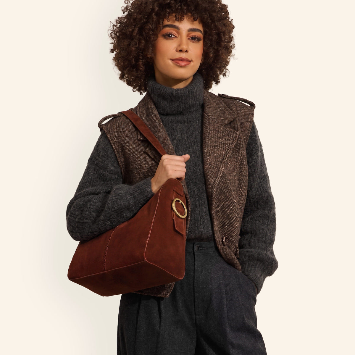 Render Shoulder Bag In Suede Leather - Chocolate