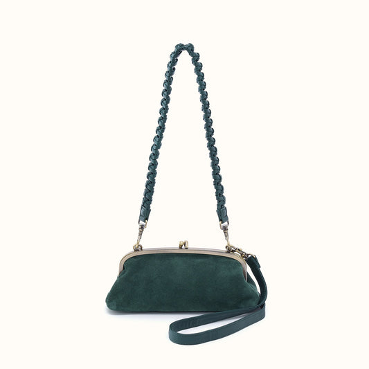 Alba Frame Small Shoulder in Suede Leather - Pine Needle