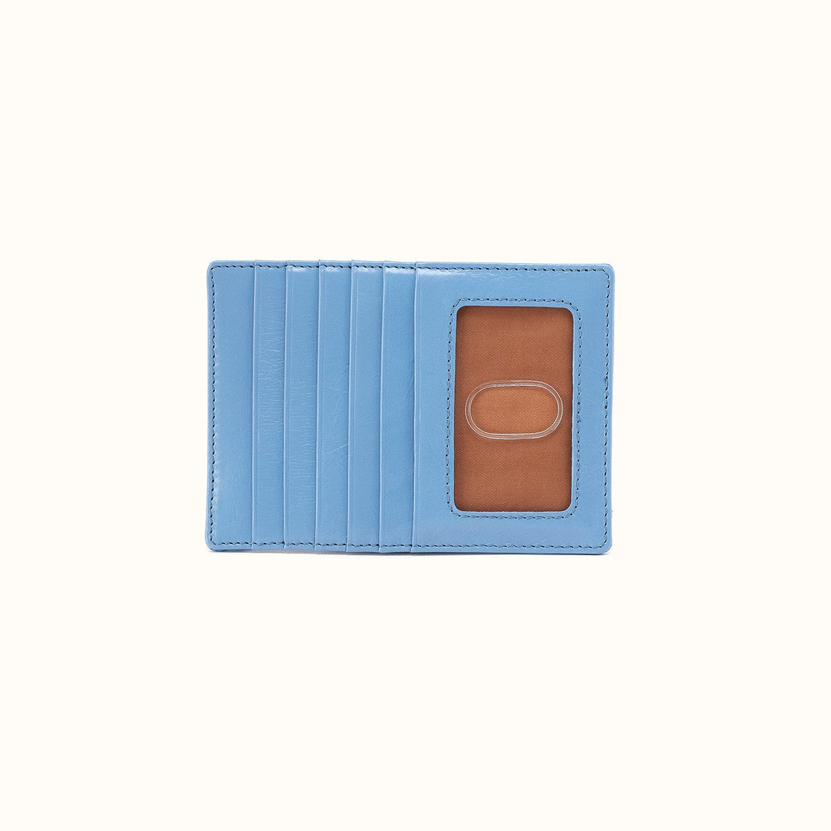 Euro Slide Card Case In Polished Leather - Faded Denim