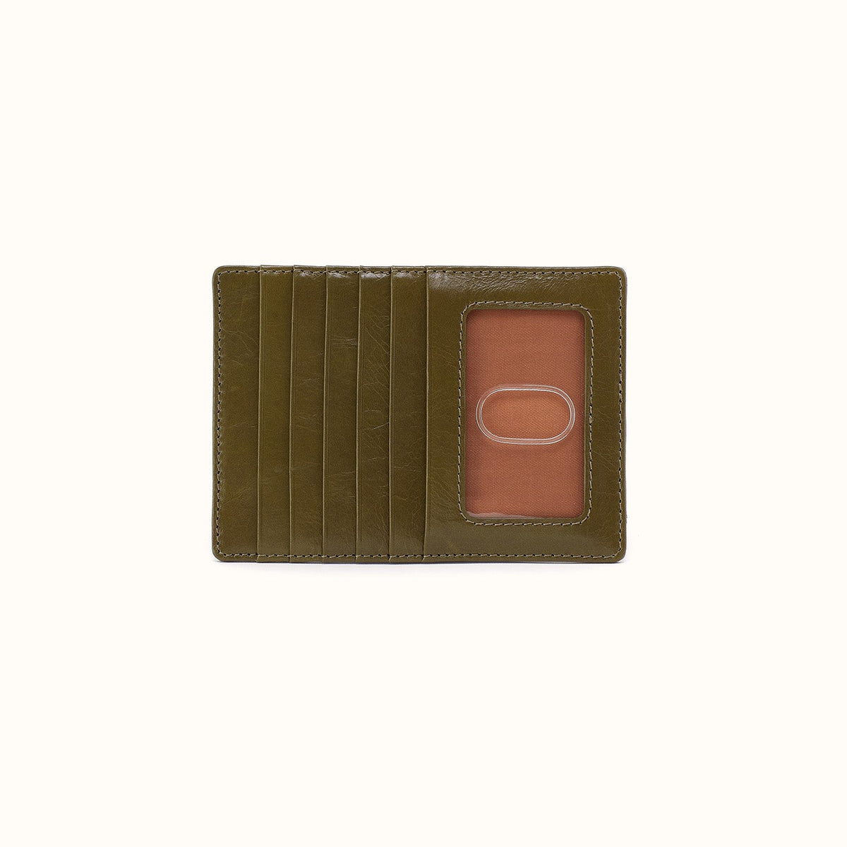Euro Slide Card Case In Polished Leather - Olive Veil