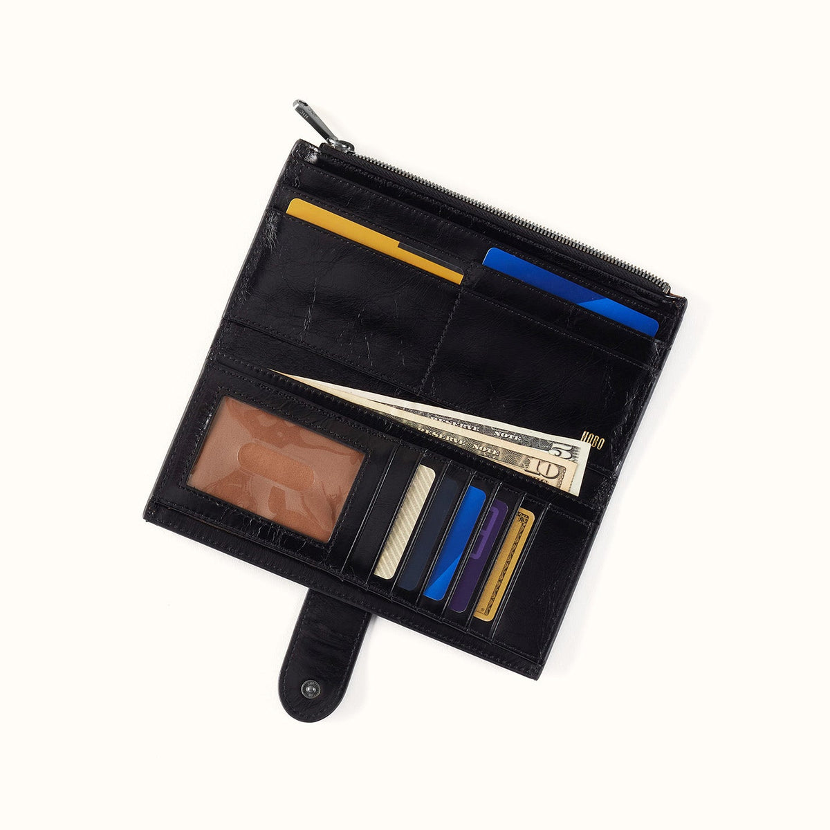 Dunn Continental Wallet In Polished Leather - Black