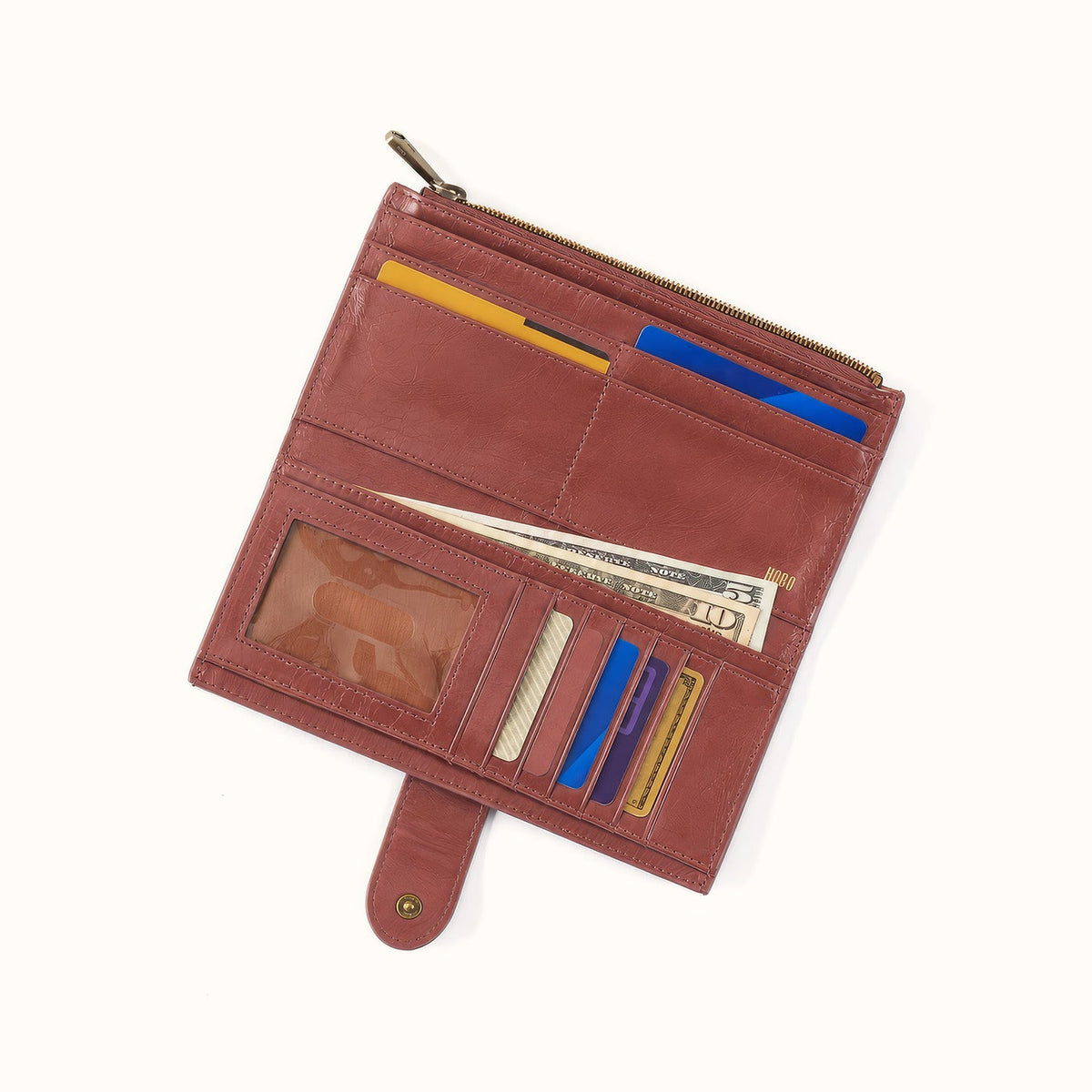 Dunn Continental Wallet In Polished Leather - Rosewood