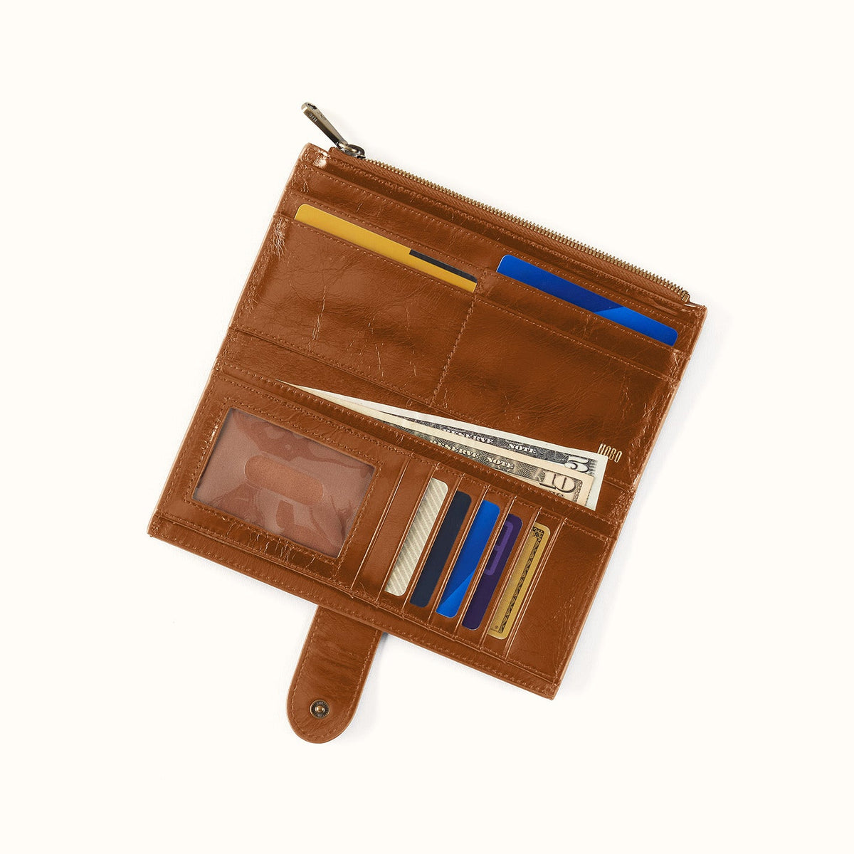 Dunn Continental Wallet In Polished Leather - Truffle
