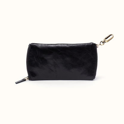 Spark Double Eyeglass Case In Polished Leather - Black