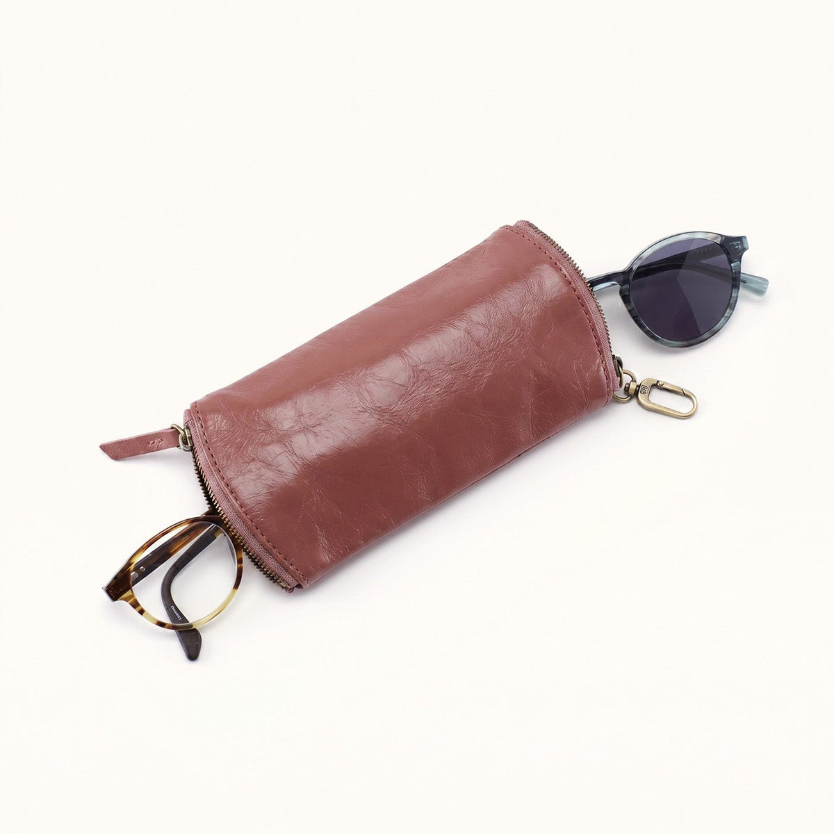 Spark Double Eyeglass Case In Polished Leather - Rosewood