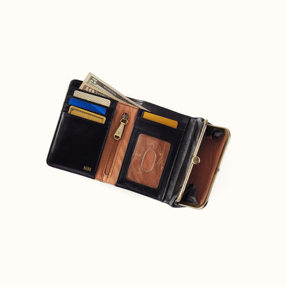 Robin Compact Wallet In Polished Leather - Black