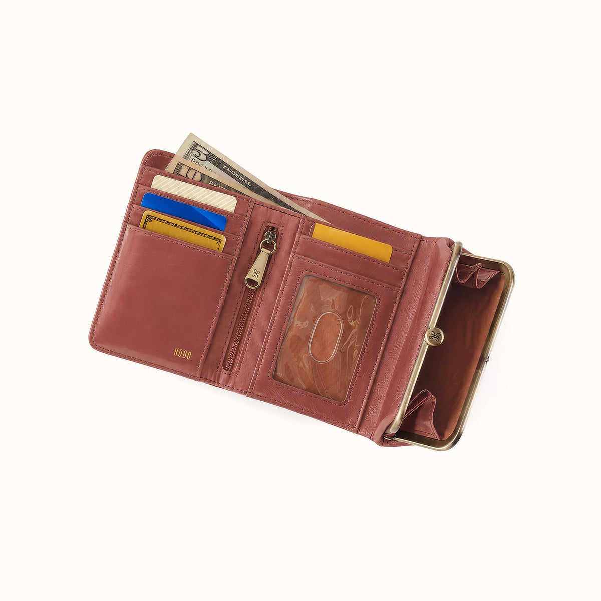 Robin Compact Wallet In Polished Leather - Rosewood