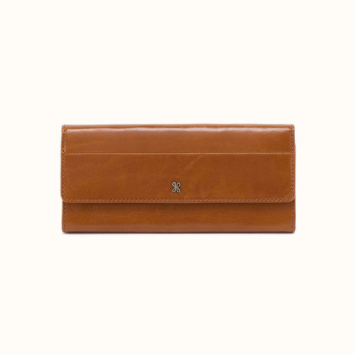 Jill Large Trifold Wallet in Polished Leather - Truffle