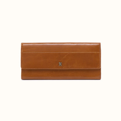 Jill Large Trifold Wallet in Polished Leather - Truffle