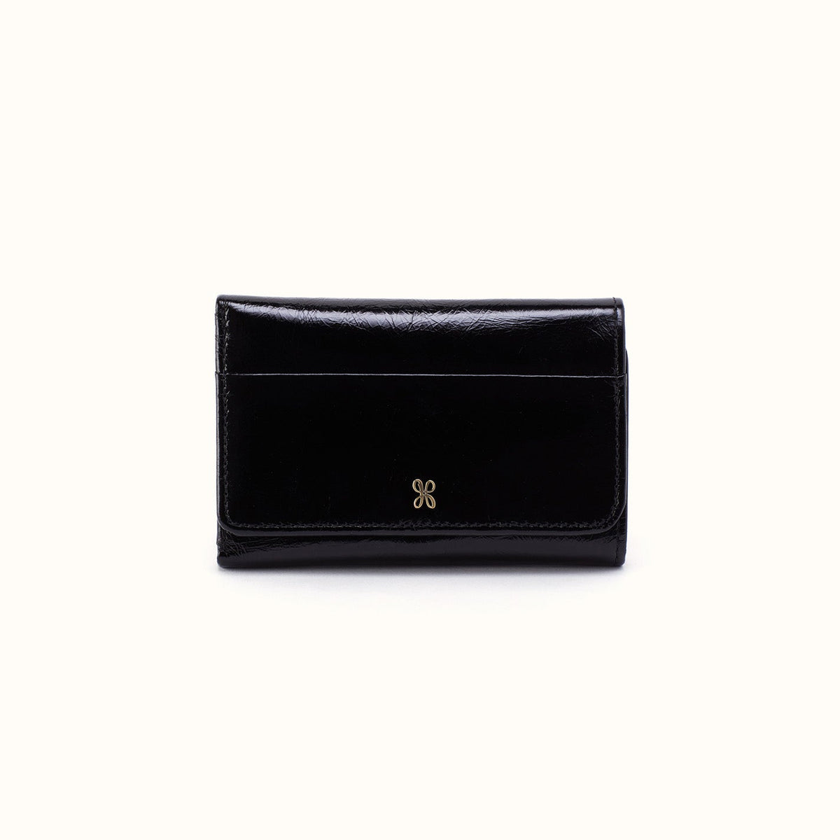 Jill Trifold Wallet In Polished Leather - Black