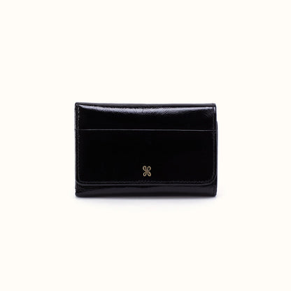 Jill Trifold Wallet In Polished Leather - Black