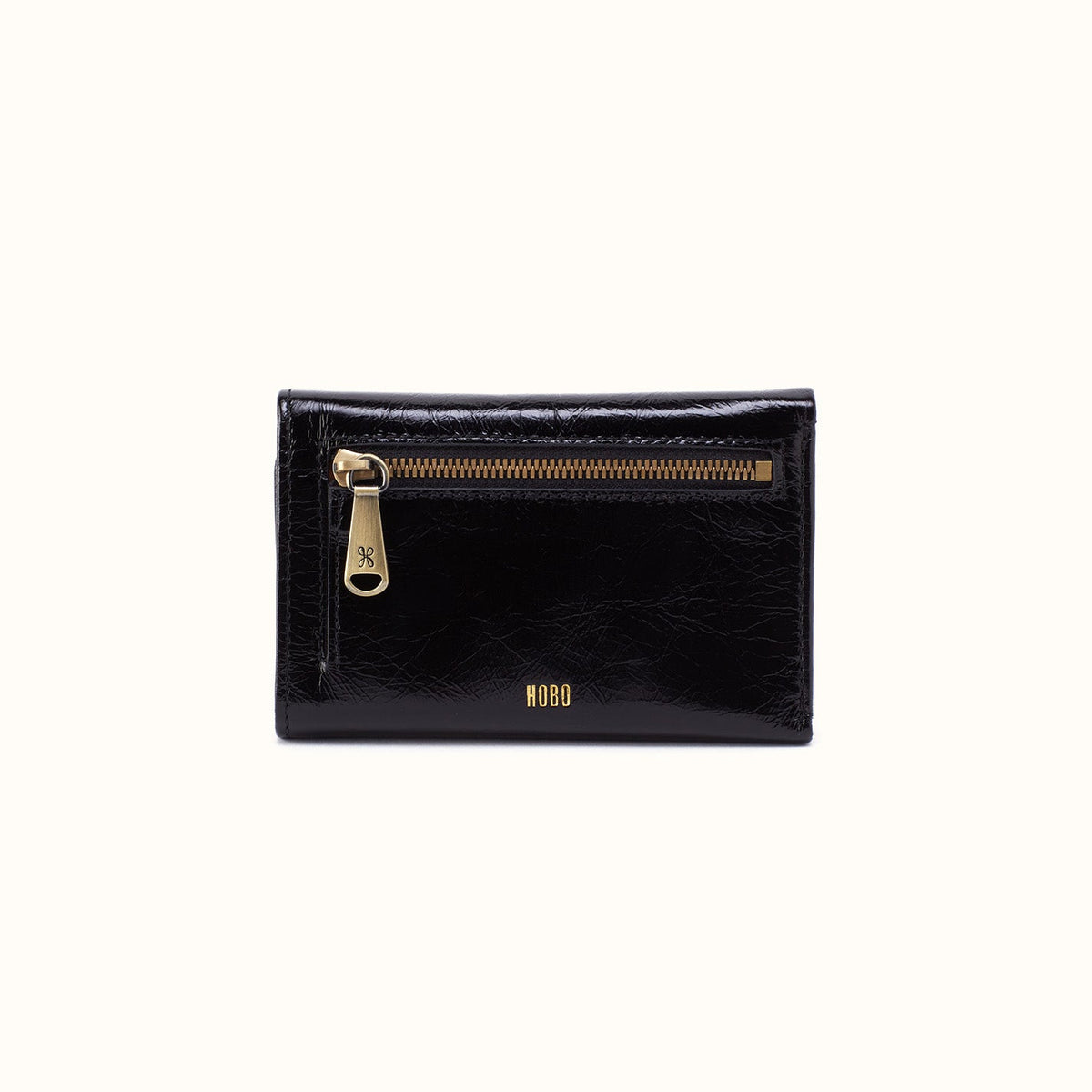 Jill Trifold Wallet In Polished Leather - Black