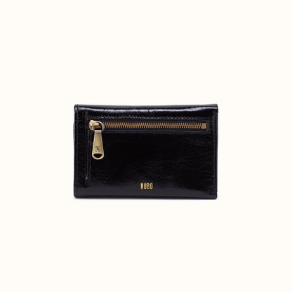 Jill Trifold Wallet In Polished Leather - Black