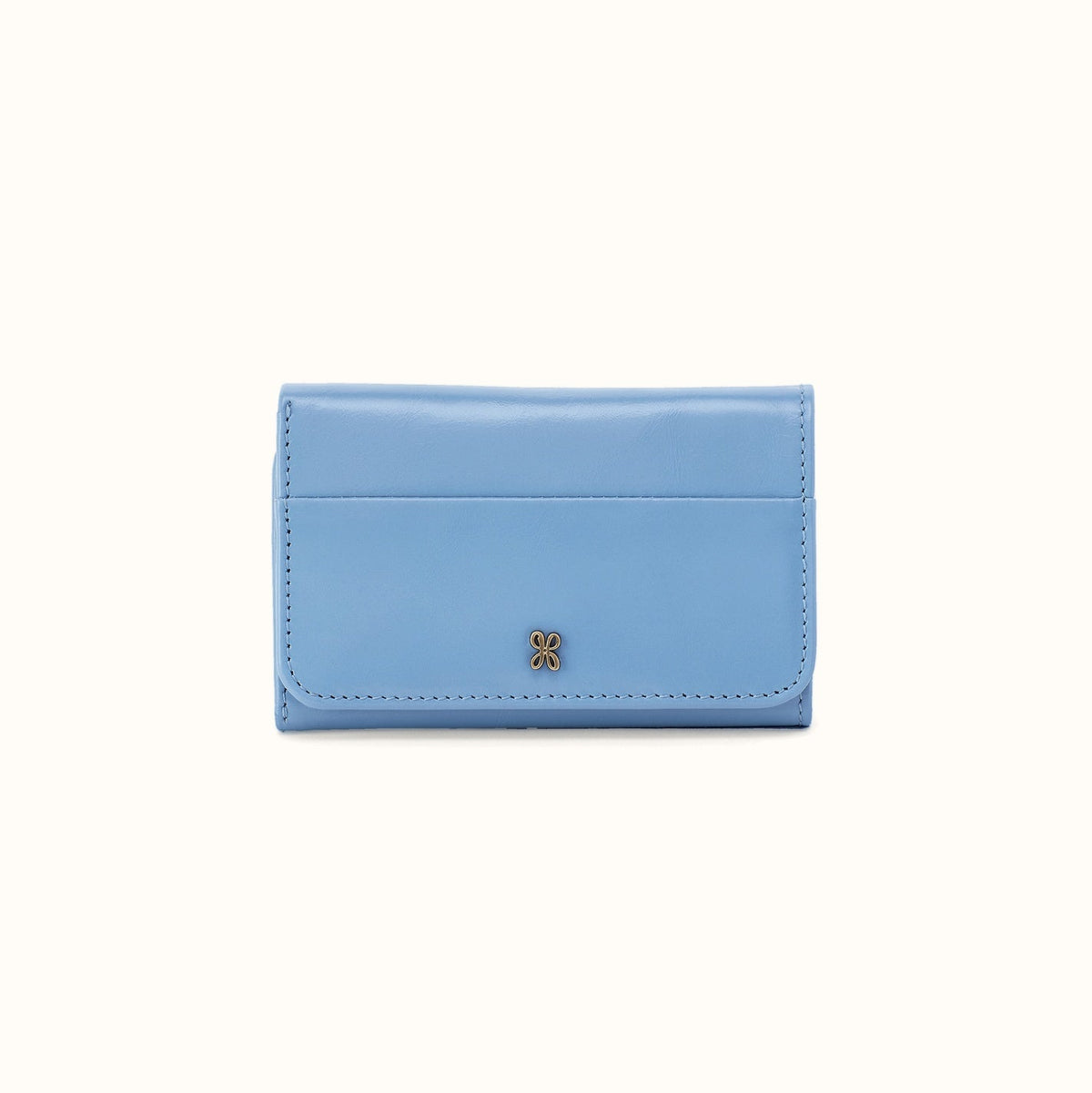 Jill Trifold Wallet In Polished Leather - Faded Denim