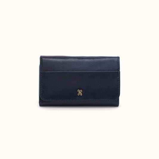 Jill Trifold Wallet In Polished Leather - Ink Navy
